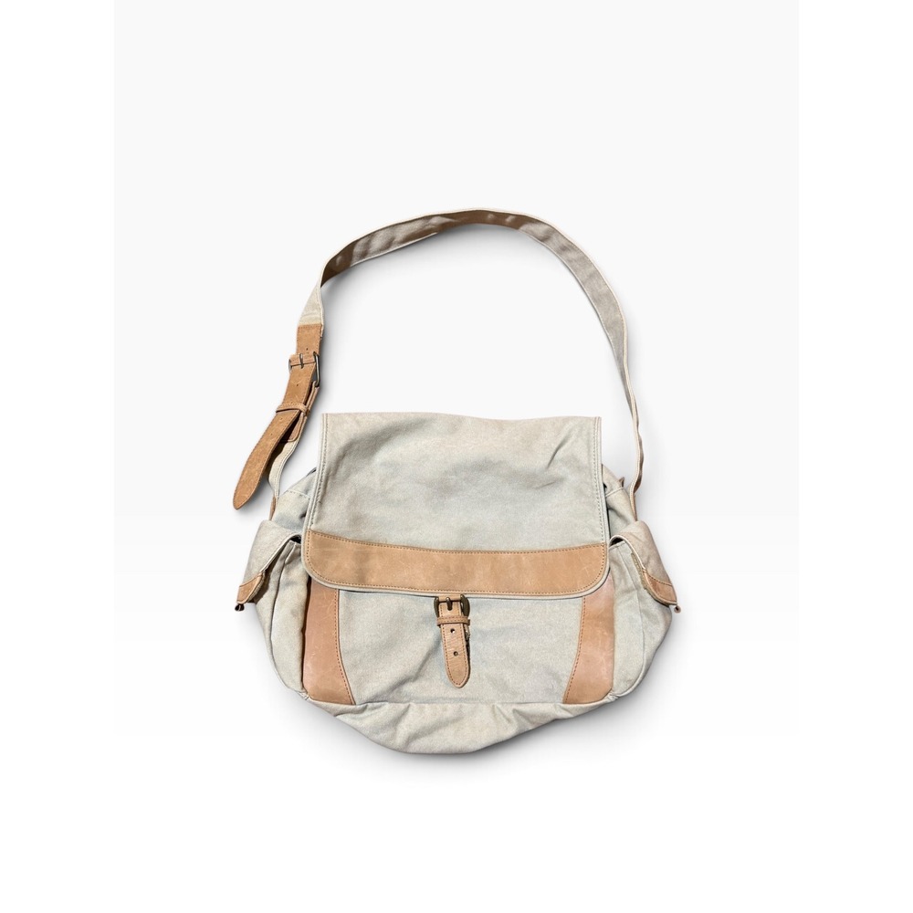 LL Bean Vintage Canvas Messenger Bag Leather Trim Crossbody Gorpcore Khaki